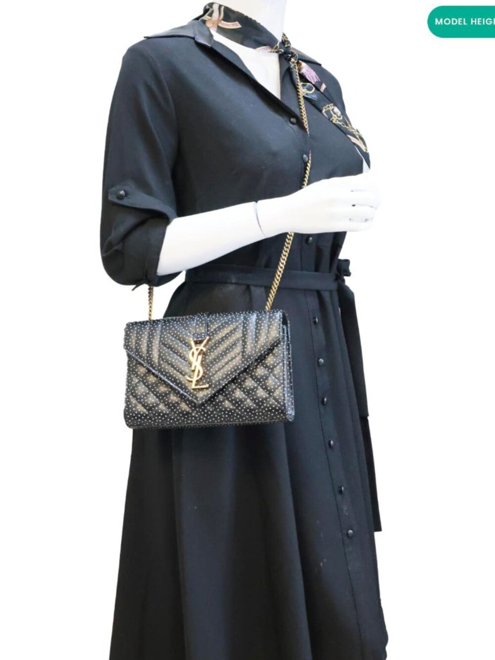 Yves Saint Laurent  Envelope Polka Dot Chevron Leather Crossbody Bag Black - Picture 2 of 11